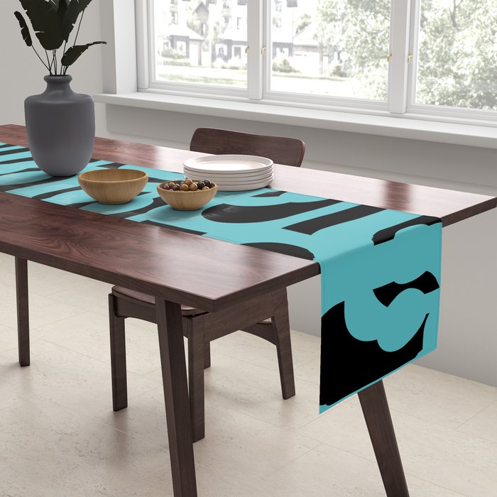 Mid Century Modern Loops Retro Abstract Pattern Turquoise and Black Table Runner Gallery Image 2