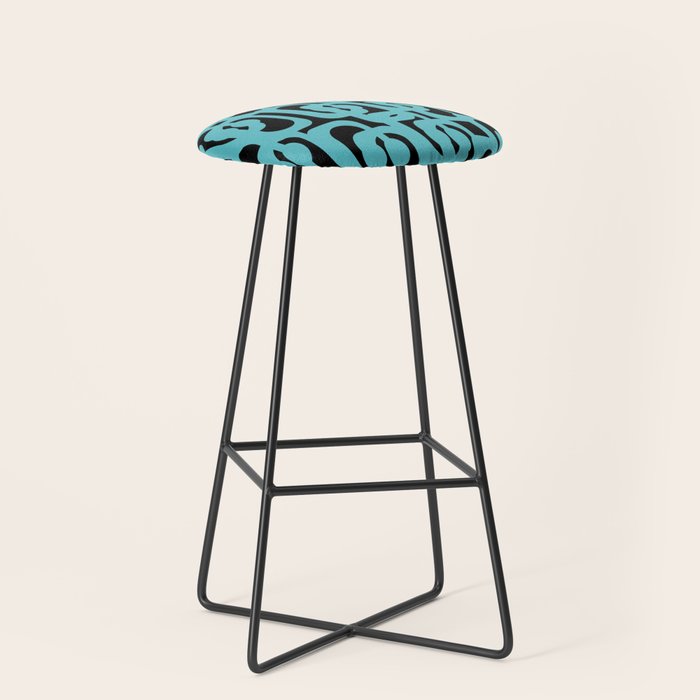 Mid Century Modern Loops Retro Abstract Pattern Turquoise and Black Stool Gallery Image 1