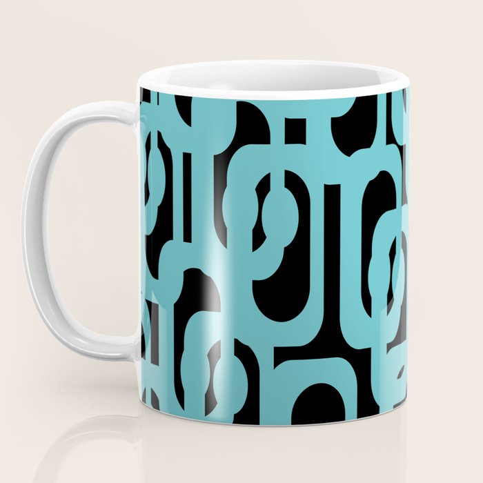 Mid Century Modern Loops Retro Abstract Pattern Turquoise and Black Coffee Mug Gallery Image 3
