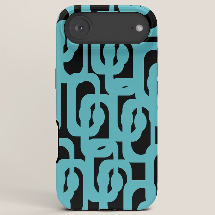 Mid Century Modern Loops Retro Abstract Pattern Turquoise and Black iPhone Case Gallery Image 6