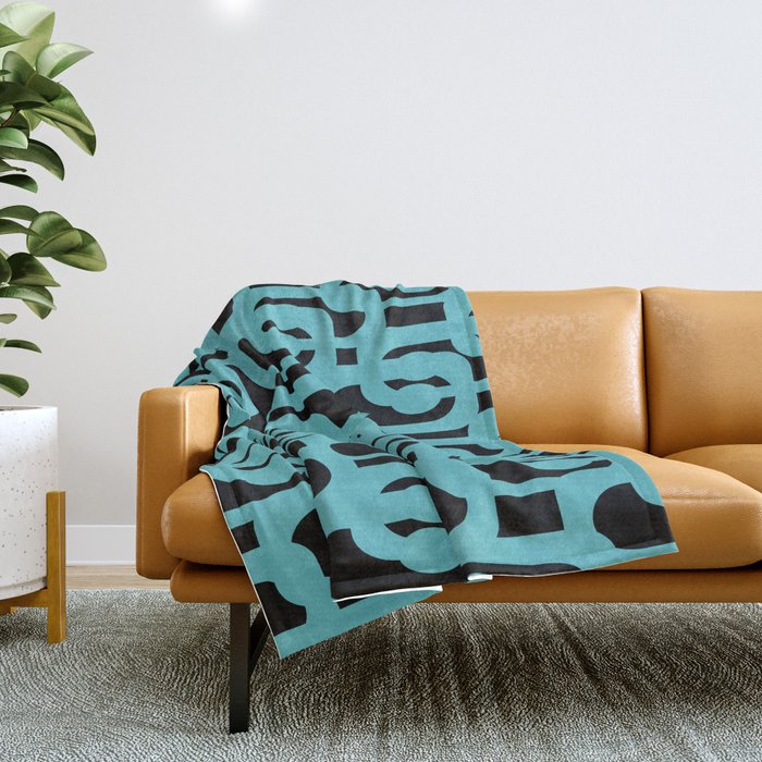 Mid Century Modern Loops Retro Abstract Pattern Turquoise and Black Throw Blanket Gallery Image 1