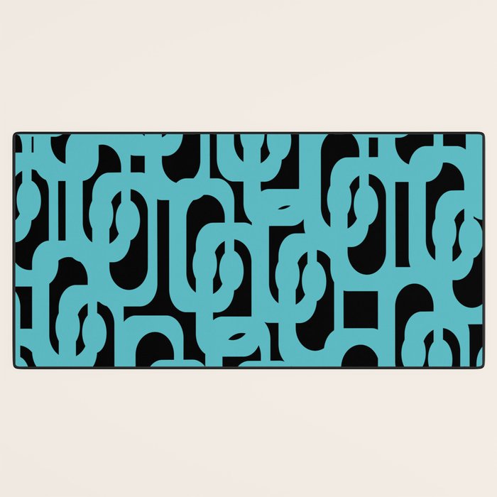 Mid Century Modern Loops Retro Abstract Pattern Turquoise and Black Desk Mat Gallery Image 3
