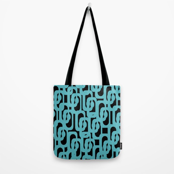 Mid Century Modern Loops Retro Abstract Pattern Turquoise and Black Tote Bag Gallery Image 2