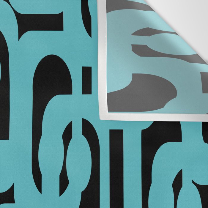 Mid Century Modern Loops Retro Abstract Pattern Turquoise and Black Wall Tapestry Gallery Image 3