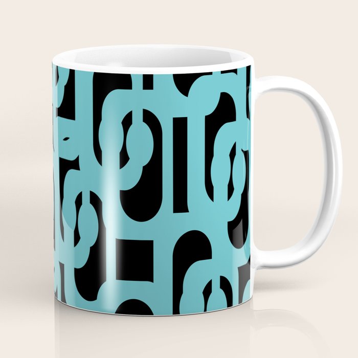 Mid Century Modern Loops Retro Abstract Pattern Turquoise and Black Coffee Mug Gallery Image 1