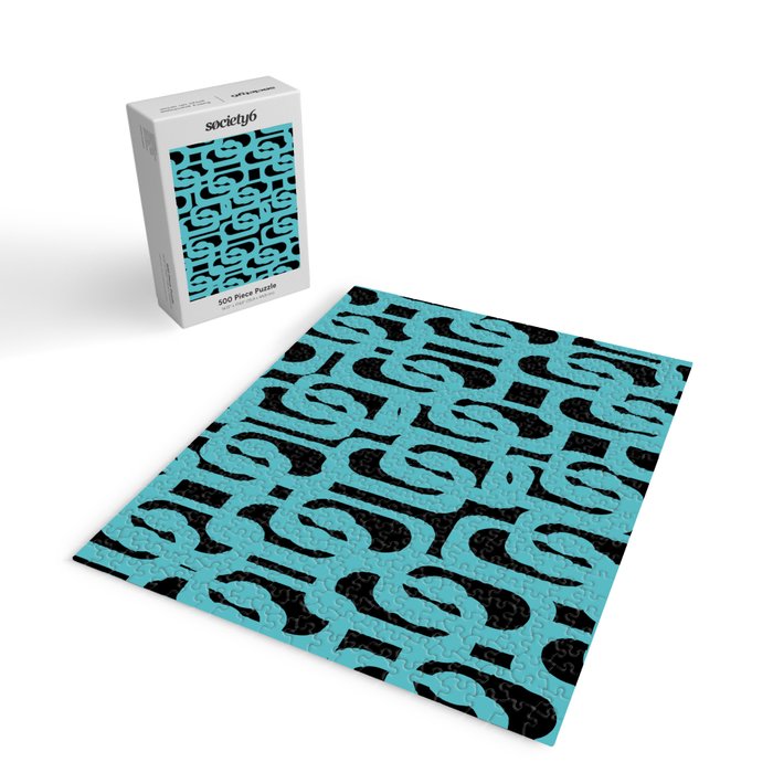 Mid Century Modern Loops Retro Abstract Pattern Turquoise and Black Jigsaw Puzzle Gallery Image 2