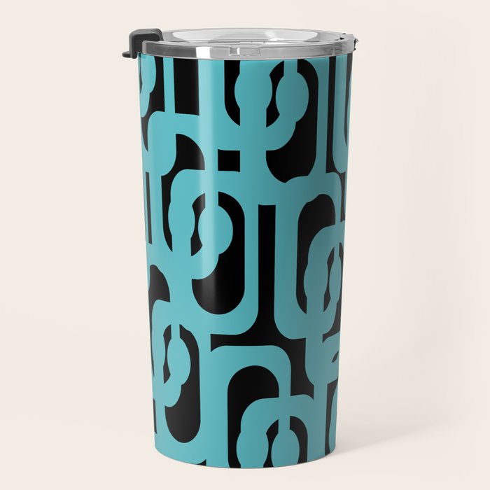 Mid Century Modern Loops Retro Abstract Pattern Turquoise and Black Travel Mug Gallery Image 3