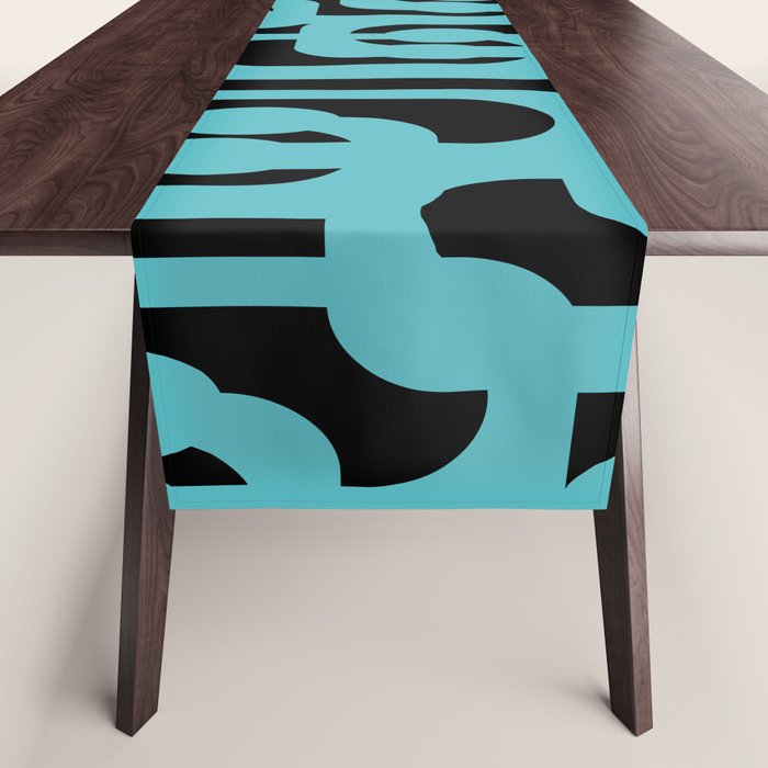Mid Century Modern Loops Retro Abstract Pattern Turquoise and Black Table Runner Gallery Image 1