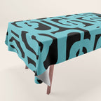 Mid Century Modern Loops Retro Abstract Pattern Turquoise and Black Tablecloth Gallery Image 1