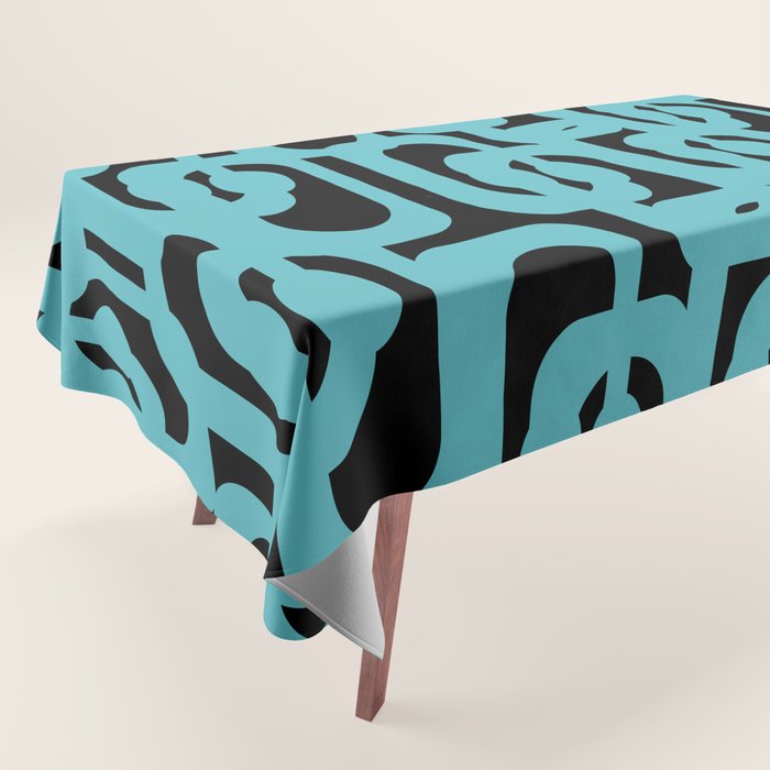 Mid Century Modern Loops Retro Abstract Pattern Turquoise and Black Tablecloth Gallery Image 1