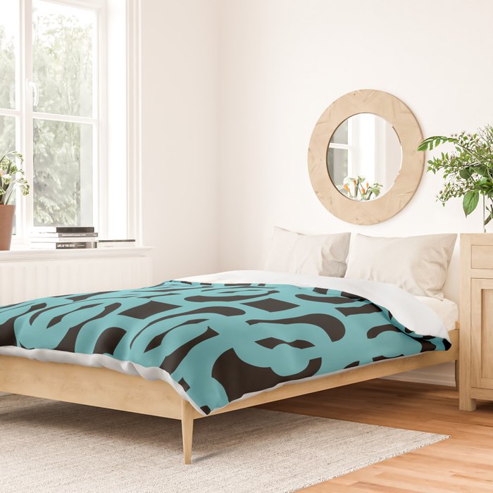 Mid Century Modern Loops Retro Abstract Pattern Turquoise and Black Duvet Cover Gallery Image 2