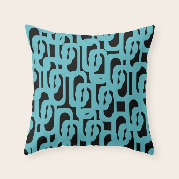 Mid Century Modern Loops Retro Abstract Pattern Turquoise and Black Throw Pillow Gallery Image 1