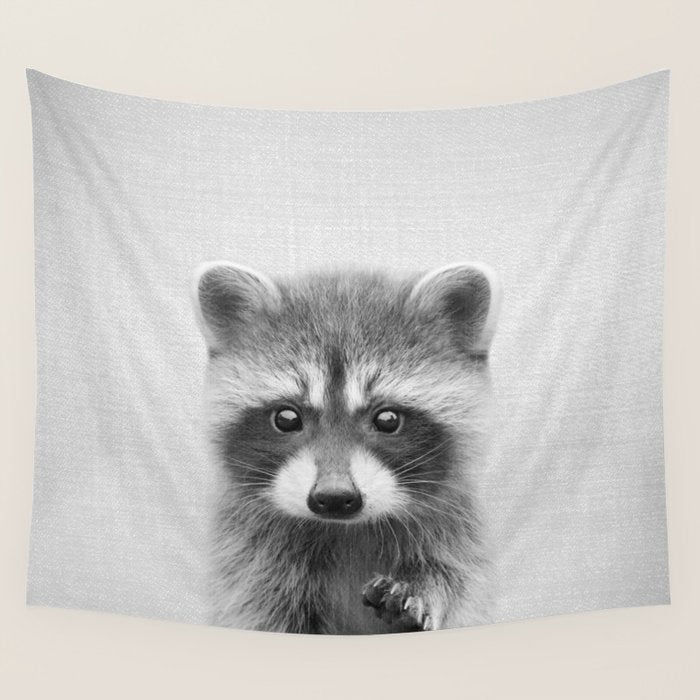 Raccoon - Black & White Wall Tapestry Gallery Image 4
