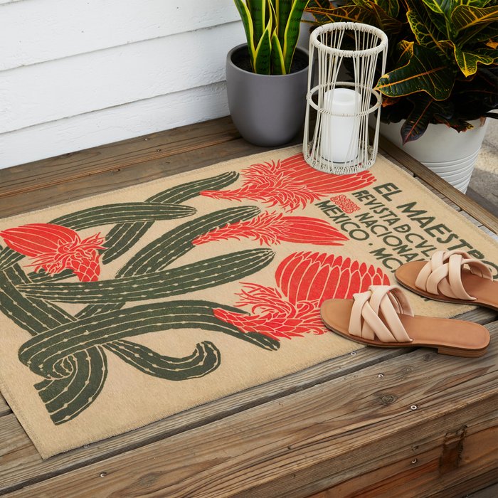 Mexico, Cactus Vintage Wall Art Outdoor Rug Gallery Image 2