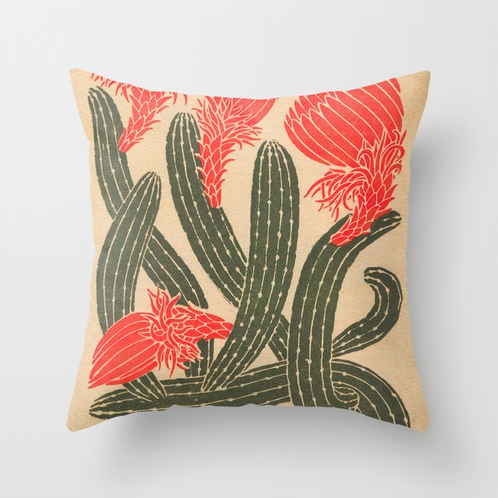 Mexico, Cactus Vintage Wall Art Throw Pillow Gallery Image 1