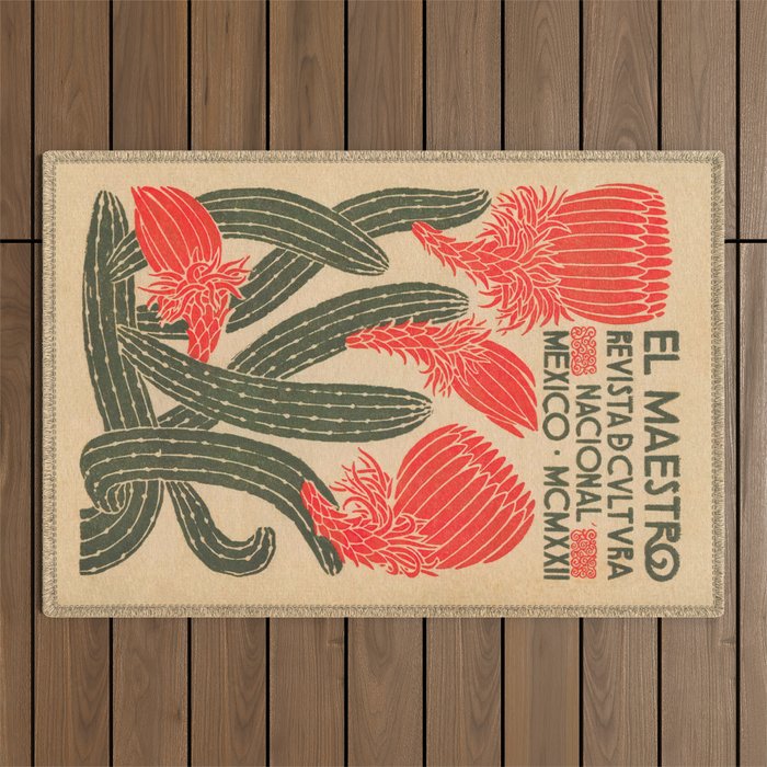 Mexico, Cactus Vintage Wall Art Outdoor Rug Gallery Image 1