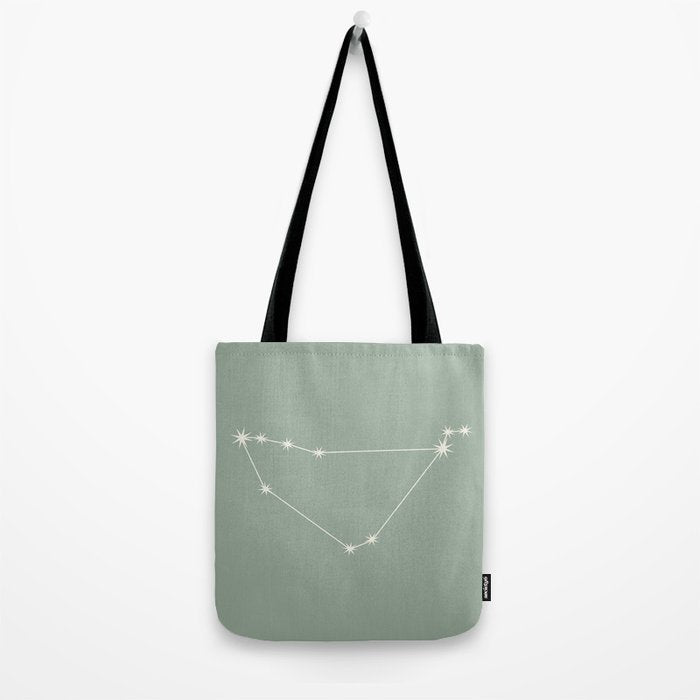 Capricorn Zodiac Star Constellation Line Art Soft Sage Tote Bag Gallery Image 2