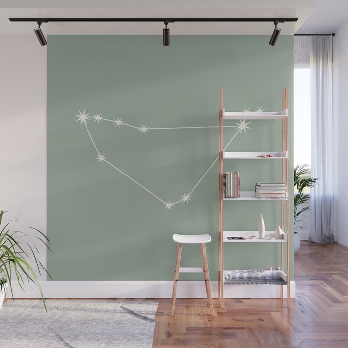 Capricorn Zodiac Star Constellation Line Art Soft Sage Wall Mural Gallery Image 1
