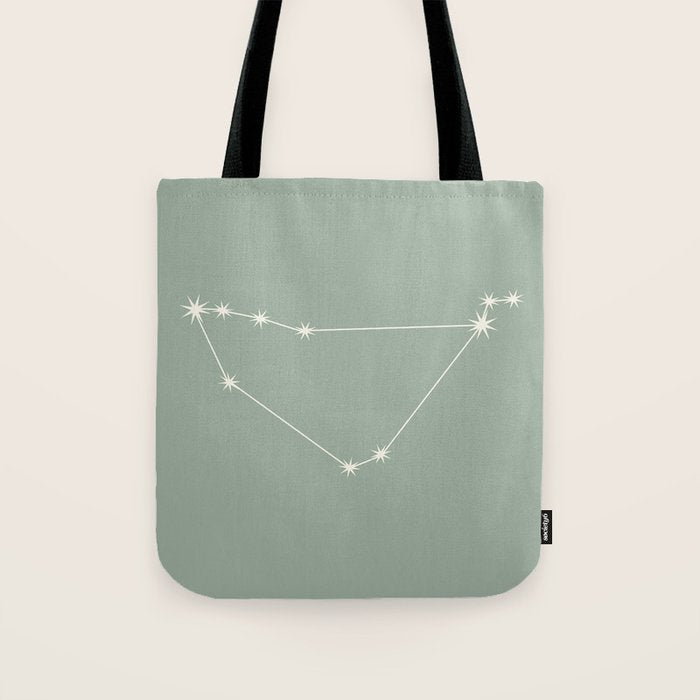 Capricorn Zodiac Star Constellation Line Art Soft Sage Tote Bag Gallery Image 1