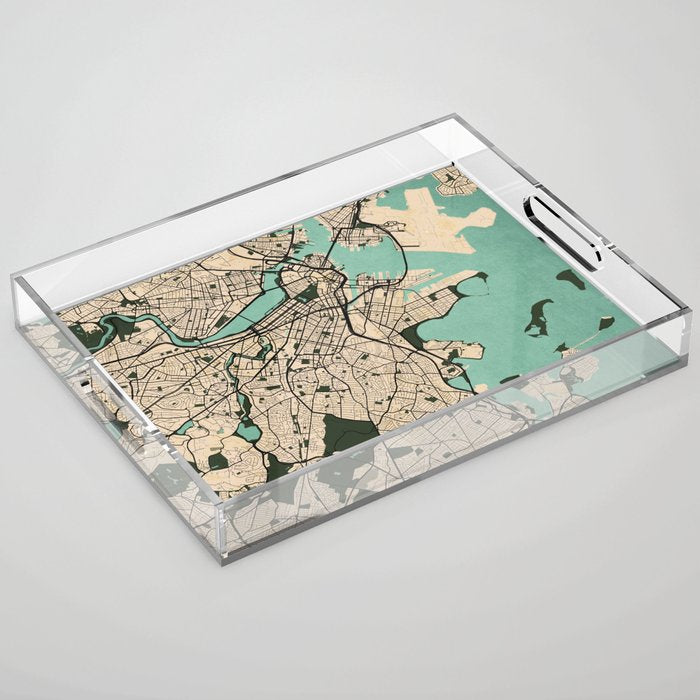 Boston City Map of the United States - Vintage Acrylic Tray Gallery Image 1