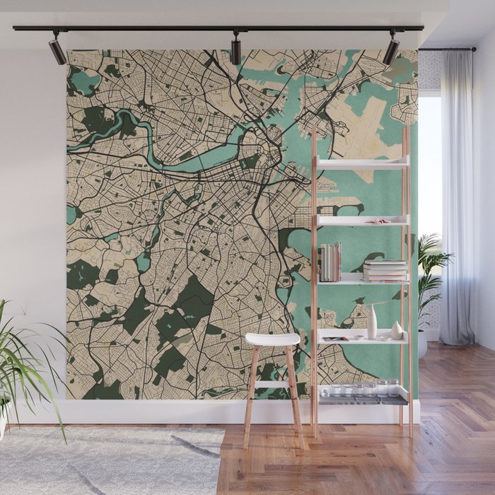 Boston City Map of the United States - Vintage Wall Mural Gallery Image 1