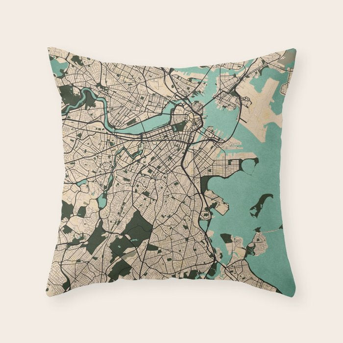 Boston City Map of the United States - Vintage Throw Pillow Gallery Image 1
