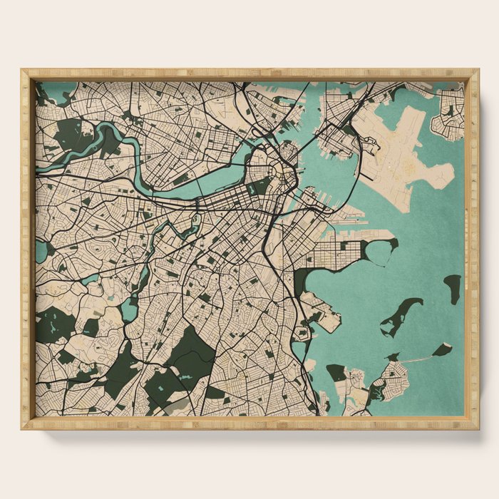 Boston City Map of the United States - Vintage Serving Tray Gallery Image 1