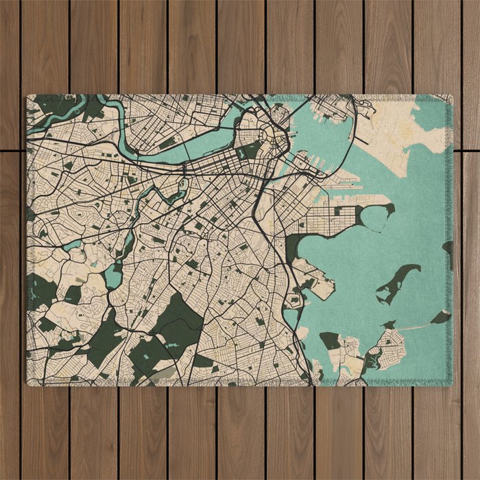 Boston City Map of the United States - Vintage Outdoor Rug Gallery Image 1