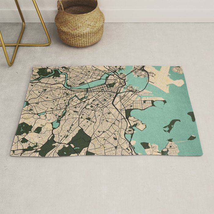 Boston City Map of the United States - Vintage Rug Gallery Image 1