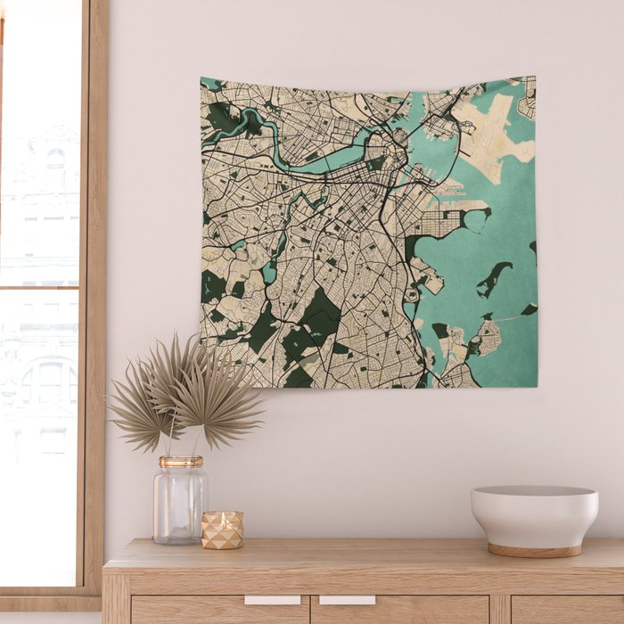 Boston City Map of the United States - Vintage Wall Tapestry Gallery Image 2