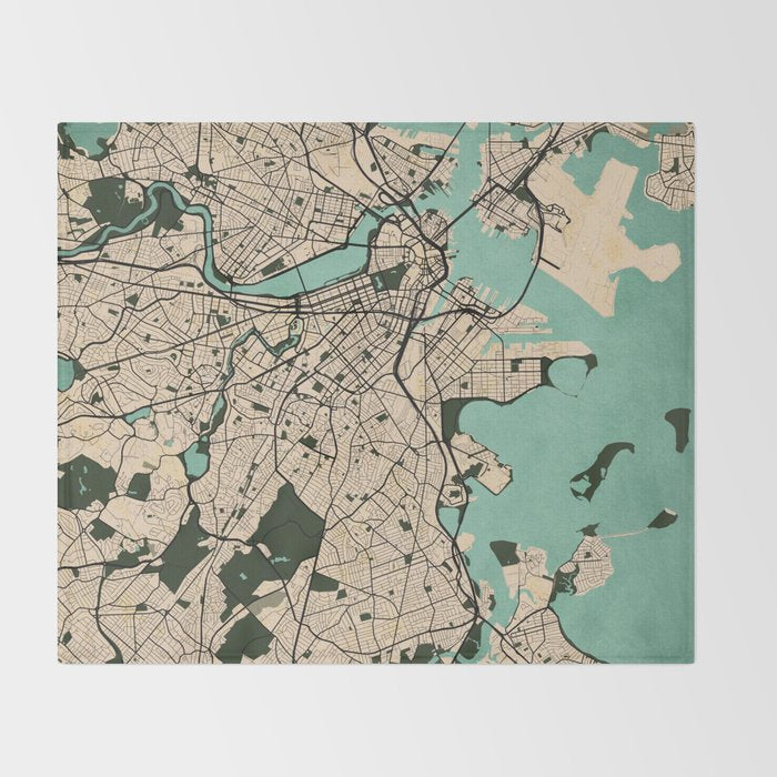 Boston City Map of the United States - Vintage Throw Blanket Gallery Image 2