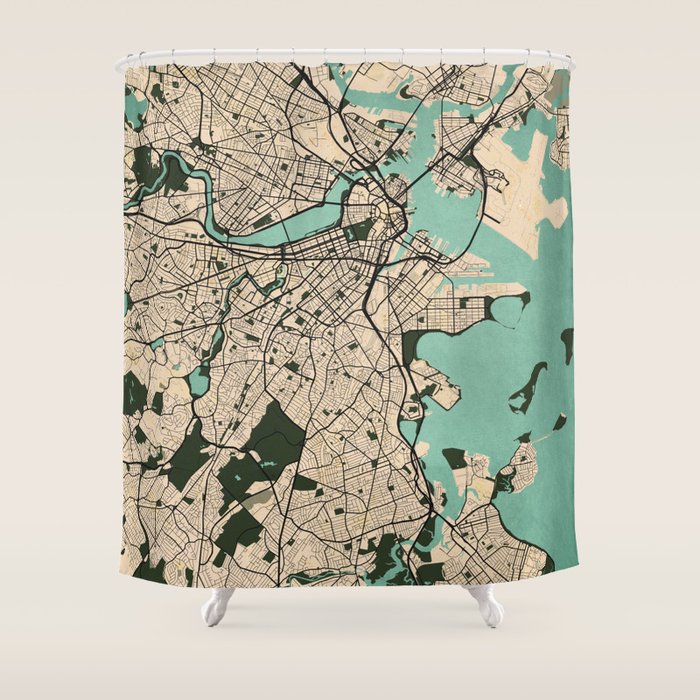 Boston City Map of the United States - Vintage Shower Curtain Gallery Image 1