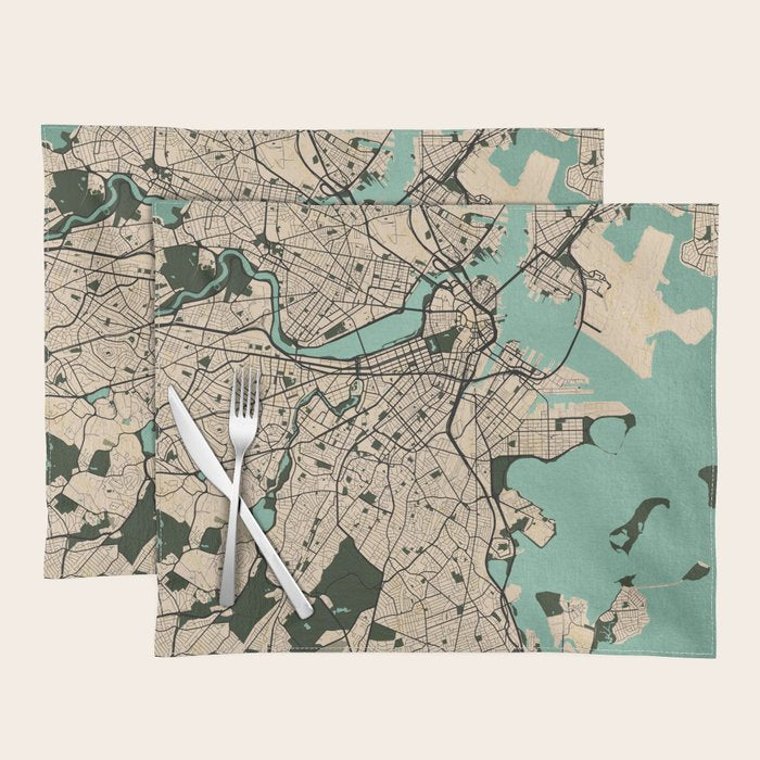 Boston City Map of the United States - Vintage Placemat Gallery Image 1