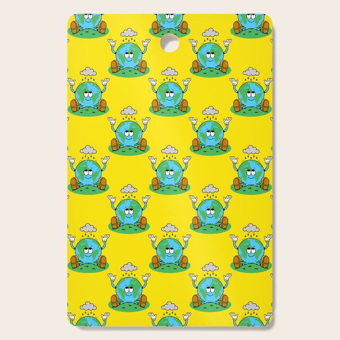 Retro earth planet cartoon character pattern Cutting Board Gallery Image 1
