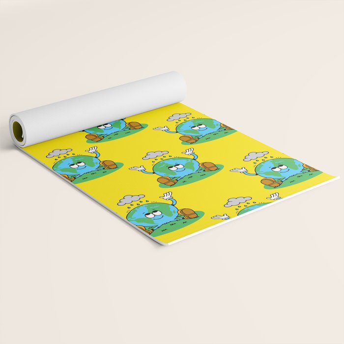 Retro earth planet cartoon character pattern Yoga Mat Gallery Image 2