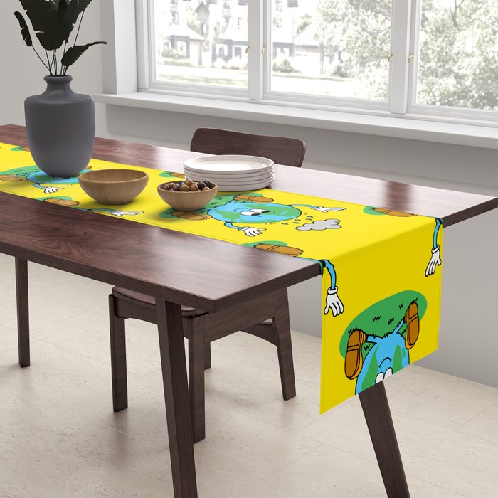 Retro earth planet cartoon character pattern Table Runner Gallery Image 2