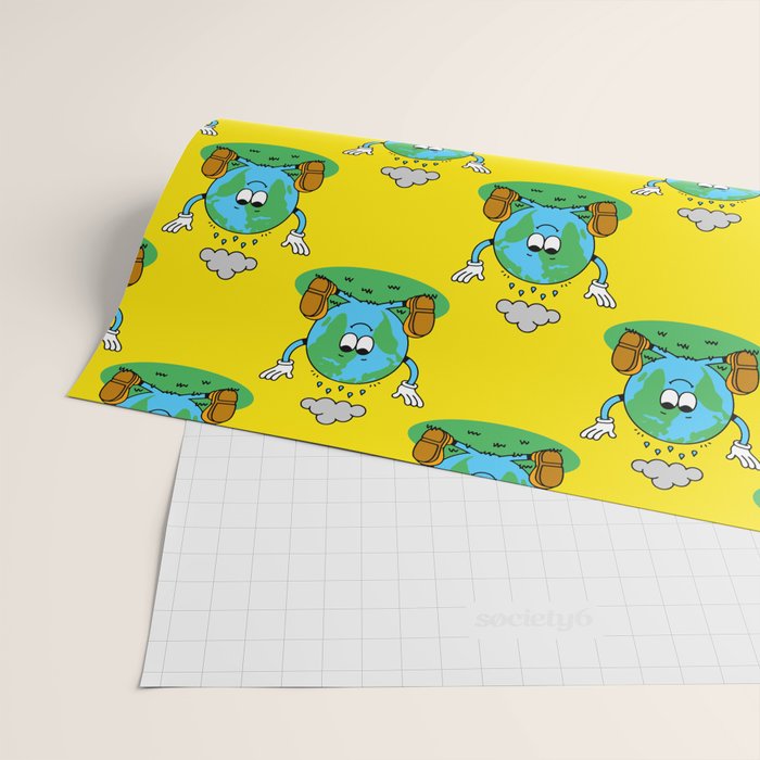 Retro earth planet cartoon character pattern Wrapping Paper Gallery Image 2