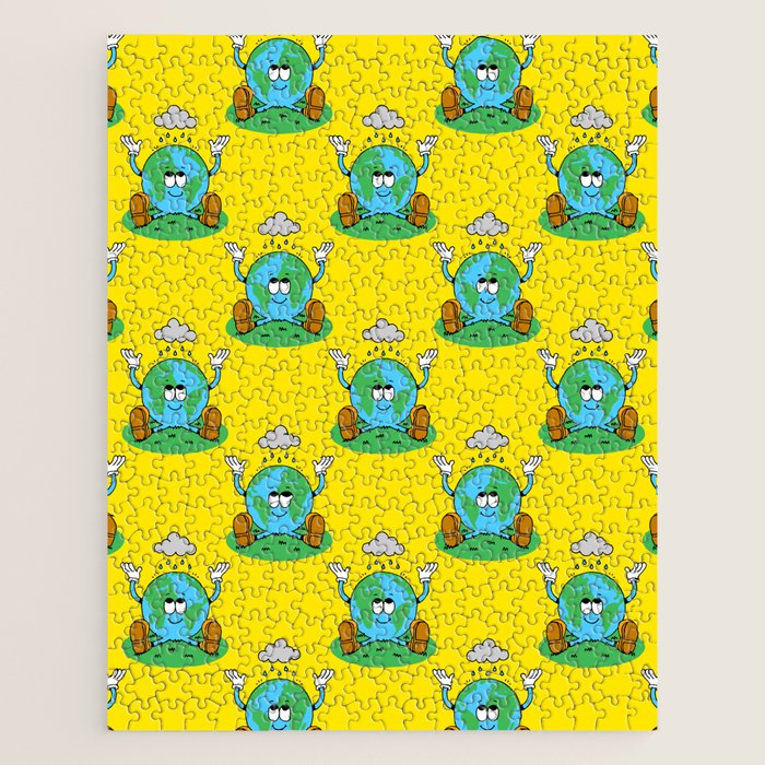 Retro earth planet cartoon character pattern Jigsaw Puzzle Gallery Image 1