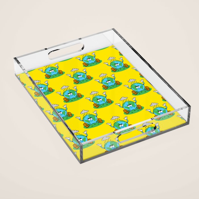 Retro earth planet cartoon character pattern Acrylic Tray Gallery Image 1