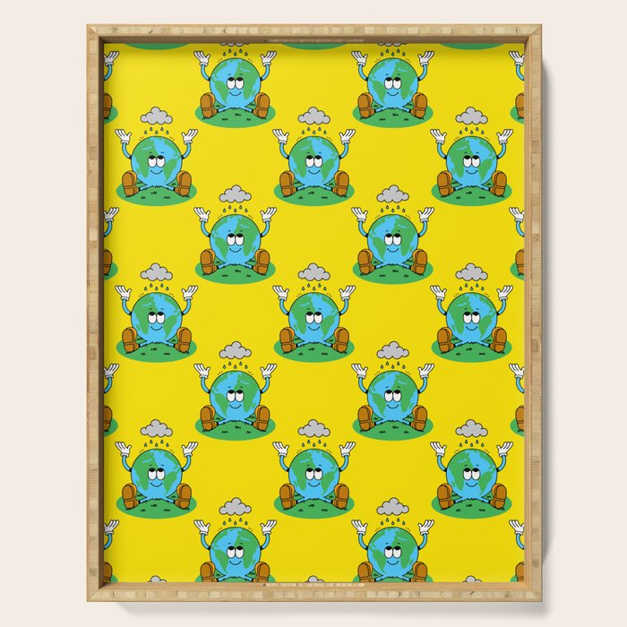 Retro earth planet cartoon character pattern Serving Tray Gallery Image 1