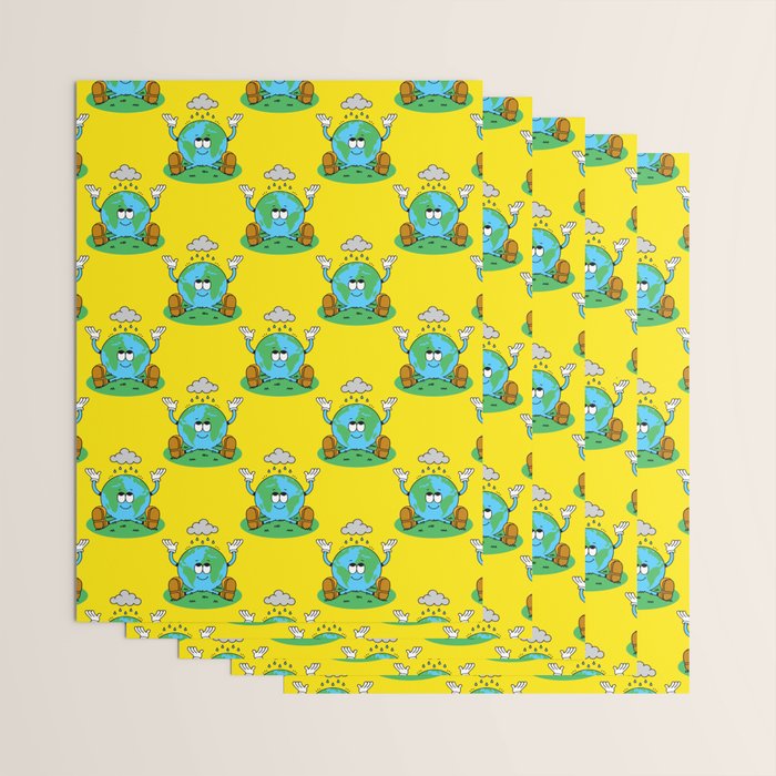 Retro earth planet cartoon character pattern Wrapping Paper Gallery Image 3