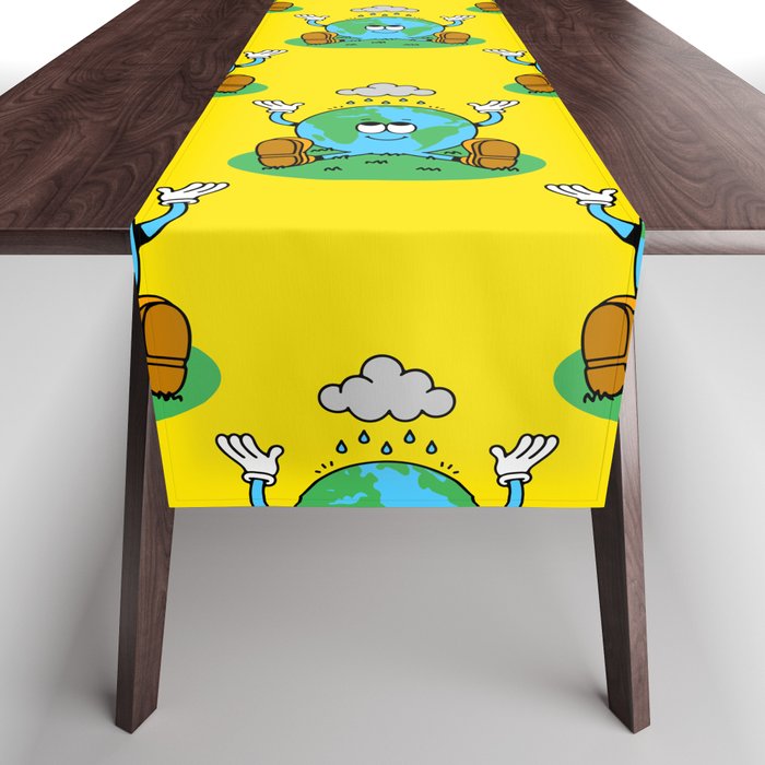 Retro earth planet cartoon character pattern Table Runner Gallery Image 1