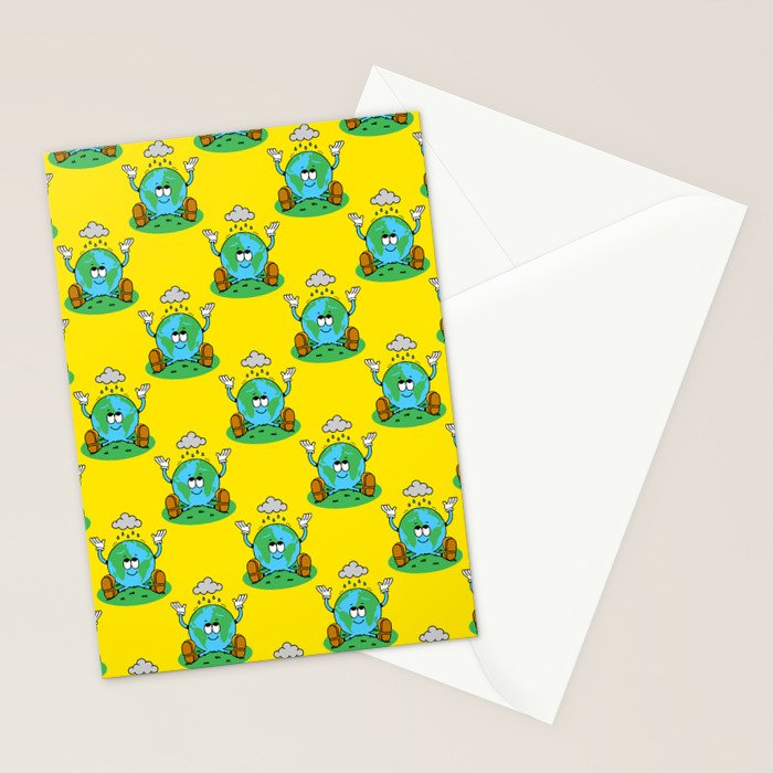 Retro earth planet cartoon character pattern Stationery Card Gallery Image 2