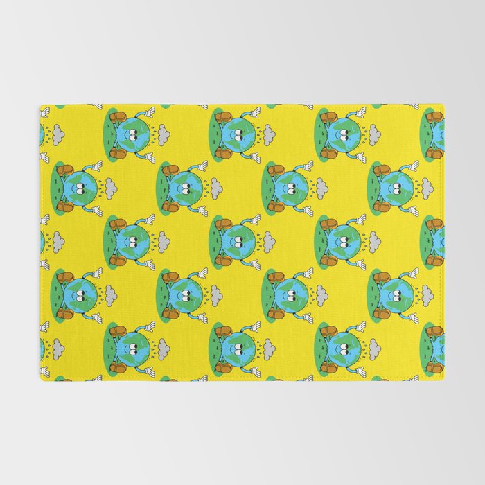 Retro earth planet cartoon character pattern Rug Gallery Image 2