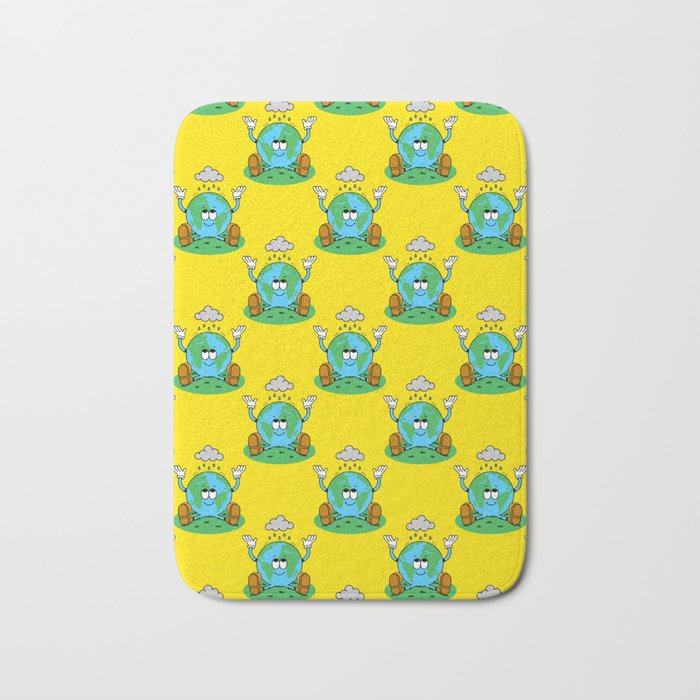Retro earth planet cartoon character pattern Bath Mat Gallery Image 1