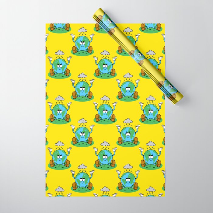 Retro earth planet cartoon character pattern Wrapping Paper Gallery Image 1