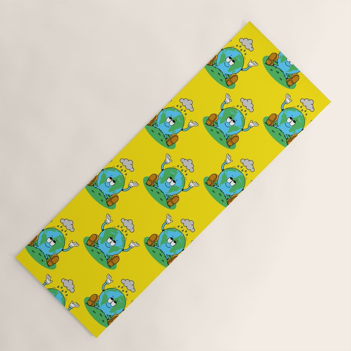 Retro earth planet cartoon character pattern Yoga Mat Gallery Image 1