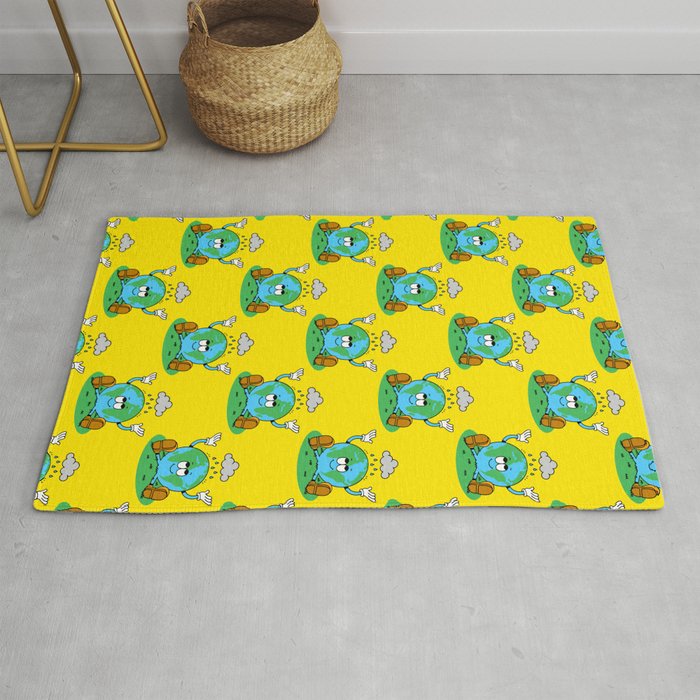 Retro earth planet cartoon character pattern Rug Gallery Image 1