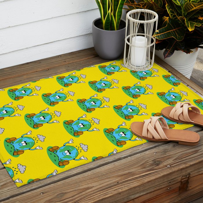 Retro earth planet cartoon character pattern Outdoor Rug Gallery Image 2