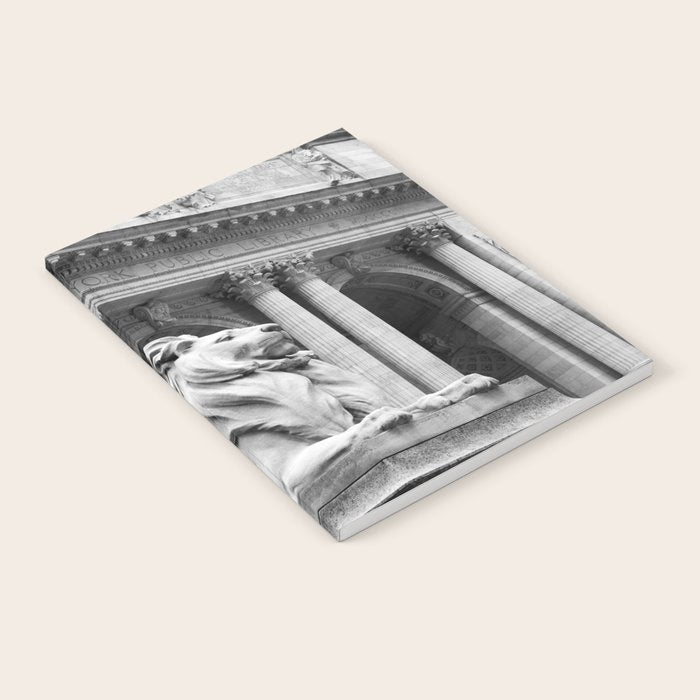 New York Public Library Lion and Facade New York City black and white photograph Notebook Gallery Image 2